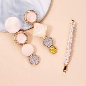 3pcs Faux Pearl & Geometric Decor Hair Clips - #276